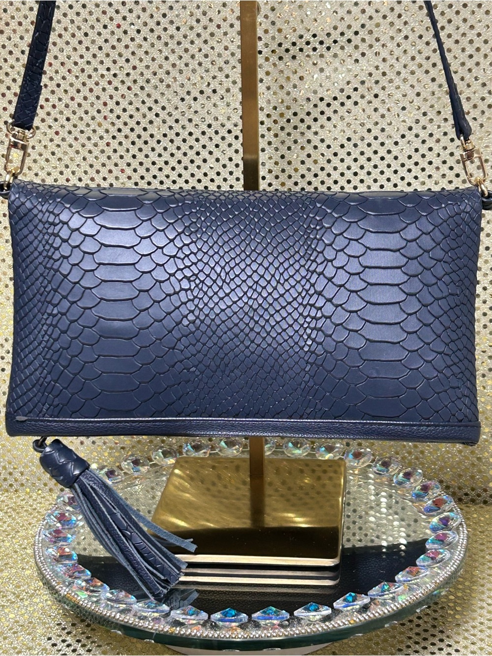 Gigi New York Rachel Foldover Embossed Crossbody Bag w/Tassel Approx. 10 x 8 - Picture 3 of 13